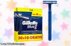 Máquinillas desechables Gillette Blue II, ¡super chollo de 40 unidades y doble hoja que te dejará impecable! Aprovecha este precio muy bajo antes de que se agoten.