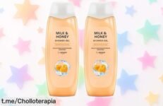 Maravilloso gel de ducha Miel y Leche de Amazon en pack doble, ¡hidrata tu piel a un precio que es pura miel! No te lo pierdas, siente la suavidad cada día.