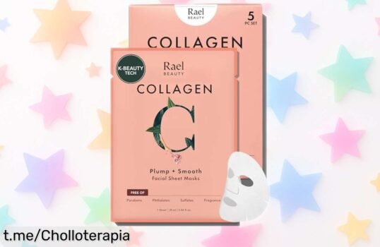 Mascarilla facial reafirmante Rael con colágeno, pack de 5 unidades a un precio loco: ¡hidrata y reafirma tu piel al instante! No dejes pasar esta oferta exclusiva que hará feliz a tu rostro.