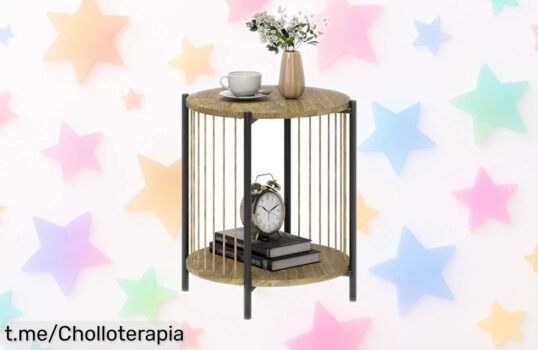 Mesa auxiliar redonda HOMCOM con dos estantes y diseño bohemio a precio loco, un detalle irresistible para tu hogar que no querrás perderte. ¡Hazla tuya antes de que se agote!