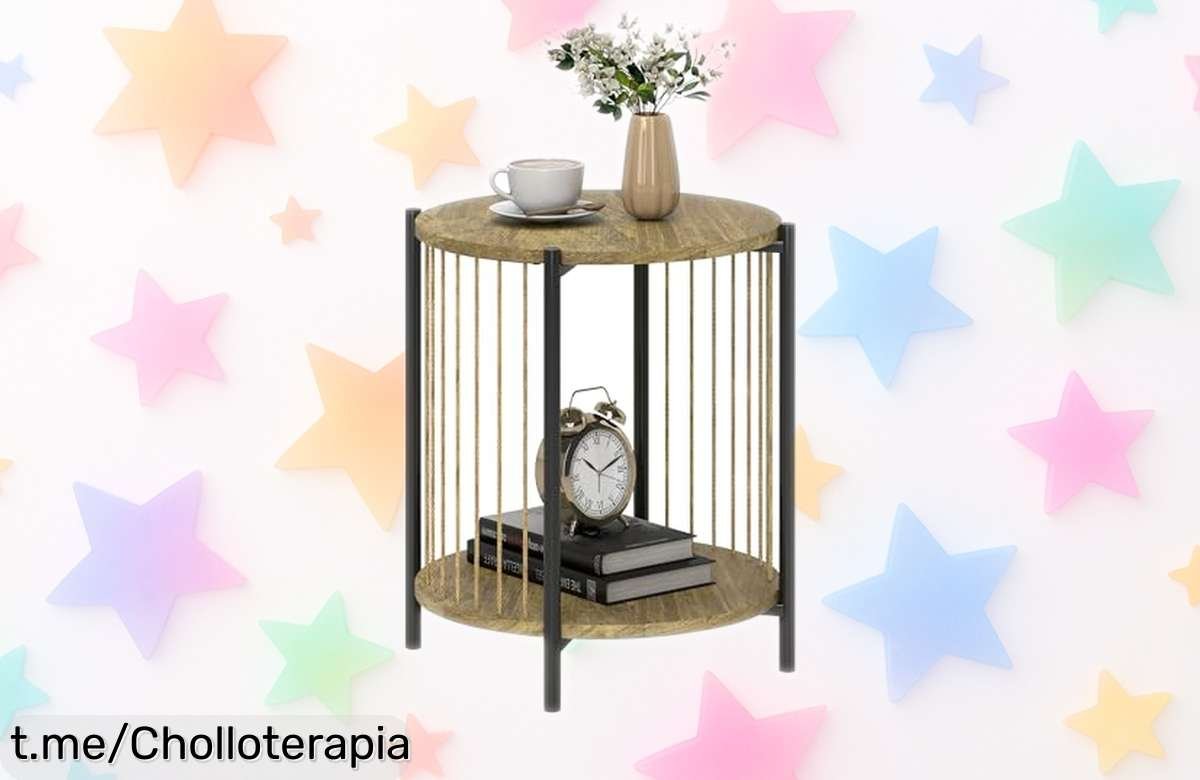 Mesa auxiliar redonda HOMCOM con dos estantes y diseño bohemio a precio loco, un detalle irresistible para tu hogar que no querrás perderte. ¡Hazla tuya antes de que se agote!