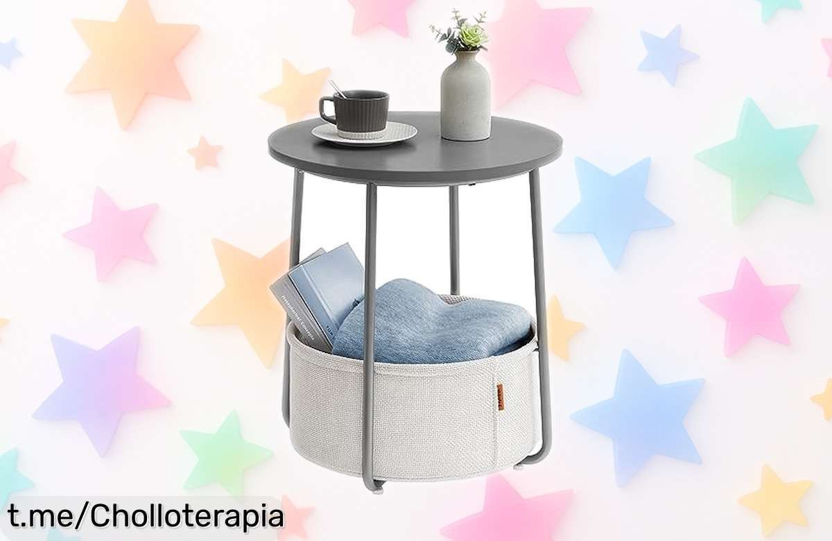 Mesa auxiliar redonda con cesta Vasagle, ¡un ofertón que transforma tu espacio en menos de 10 minutos y te ayuda a mantener el orden sin complicaciones!