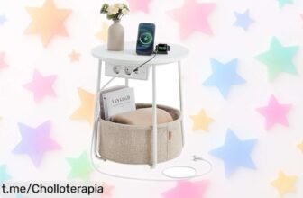 Mesa auxiliar redonda con enchufes y cesta de tela Vasagle, precio loco en la mejor oportunidad: aprovecha este ofertón antes que desaparezca y dale un toque especial a tu hogar.