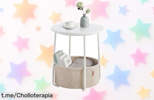 Mesa baja redonda VASAGLE con cesta de tela: el chollo que tu salón o dormitorio necesita, fácil de montar y ¡listo para disfrutar instante! No te quedes sin él.
