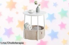 Mesa bajita redonda con cesta de VASAGLE, un super chollo para ordenar tu hogar y aprovechar esos rincones. ¡No pierdas esta oportunidad única antes de que se acabe!