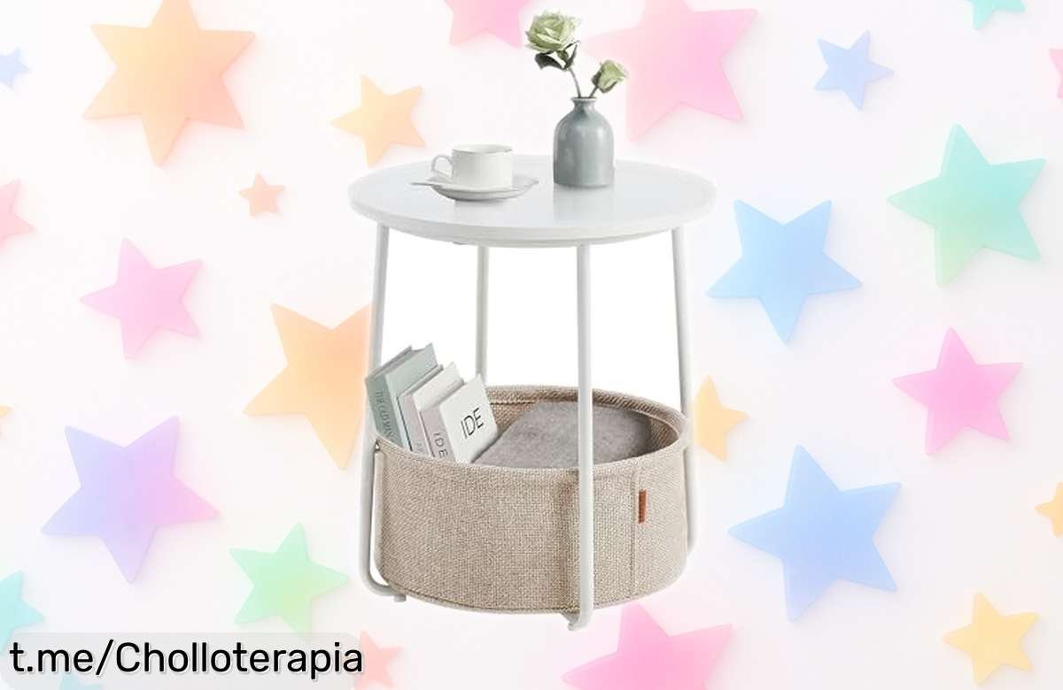 Mesa bajita redonda con cesta de VASAGLE, un super chollo para ordenar tu hogar y aprovechar esos rincones. ¡No pierdas esta oportunidad única antes de que se acabe!