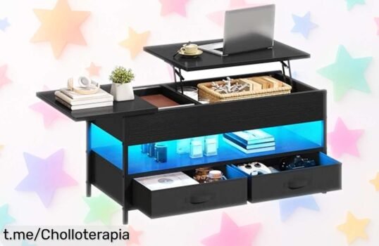 Mesa de centro elevable YITAHOME con cajones y luz LED, ¡un ofertón práctico para tu salón que ilumina tus momentos! No dejes pasar esta oportunidad increíble.