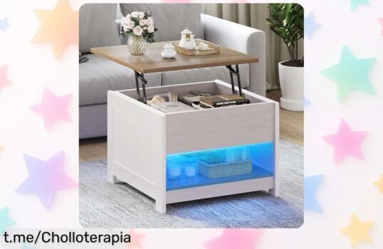 Mesa de centro elevable YITAHOME con luces LED personalizables y gran capacidad: ¡rebajada a un precio loco para transformar tu hogar! No te la pierdas, tus momentos merecen brillar.