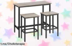 Mesa de desayuno con 2 taburetes VASAGLE que se guarda en un abrir y cerrar de ojos, ¡chollazo ideal para espacios pequeños! Aprovecha este ofertón antes que desaparezca.