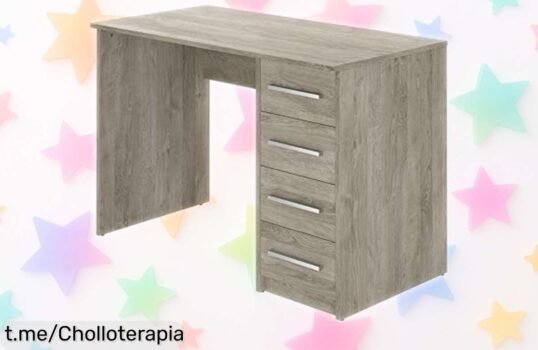 Mesa de escritorio Amazon Basics con 4 cajones y diseño moderno a precio regalado, ideal para transformar tu rincón en un espacio increíble. ¡No te quedes sin la tuya!