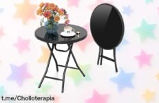 Mesa de jardín redonda plegable GIANTEX con tapa de vidrio a precio tirado, ideal para tus terrazas y balcones. ¡No te quedes sin la tuya antes que se agoten!