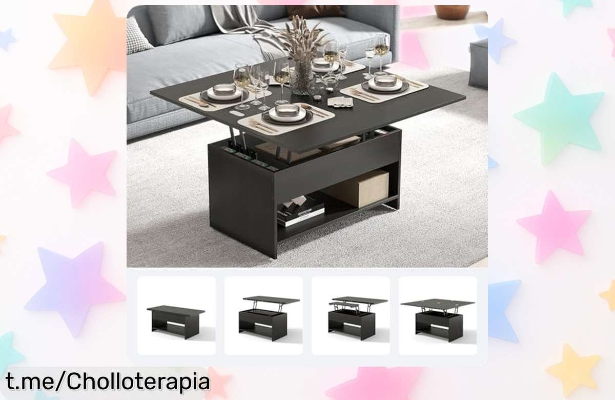 Mesa elevable y extensible Manora para el salón, ¡descubre la magia de sus compartimentos secretos y llévala a casa antes de que desaparezca este ofertón increíble!