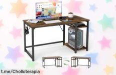 Mesa escritorio Airfish con estantería y gancho para auriculares: ¡ofertón fácil de armar, funcional y a precio loco que no querrás dejar escapar! Organiza tu espacio ya mismo.