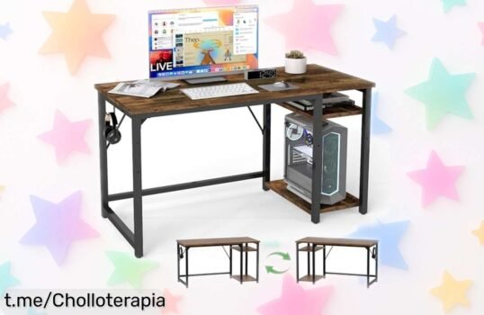 Mesa escritorio Airfish con estantería y gancho para auriculares: ¡ofertón fácil de armar, funcional y a precio loco que no querrás dejar escapar! Organiza tu espacio ya mismo.