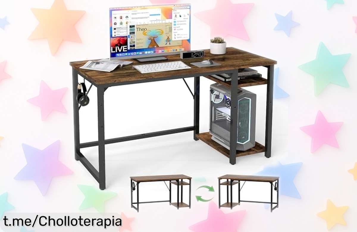Mesa escritorio Airfish con estantería y gancho para auriculares: ¡ofertón fácil de armar, funcional y a precio loco que no querrás dejar escapar! Organiza tu espacio ya mismo.