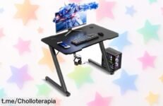 Mesa gaming TRIUMPHKEY en forma de Z: chollo increíble con espacio XXL y gancho para auris, ¡no te quedes sin la tuya y monta el mejor setup ya!