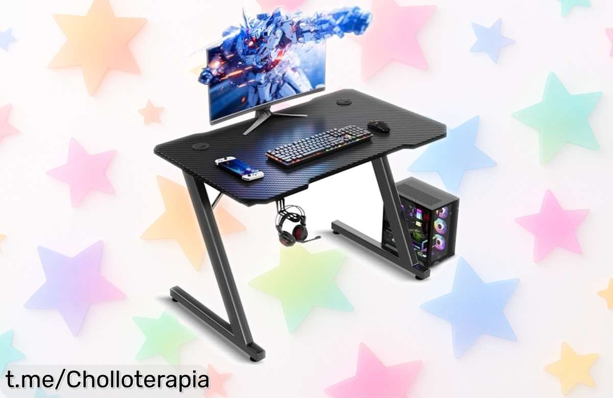 Mesa gaming TRIUMPHKEY en forma de Z: chollo increíble con espacio XXL y gancho para auris, ¡no te quedes sin la tuya y monta el mejor setup ya!