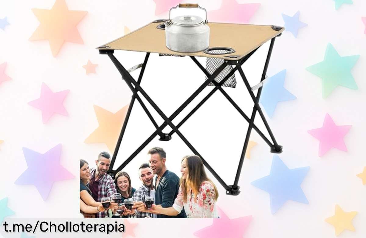 Mesa plegable Eojpdji para camping, súper resistente y con portavasos, antes a precio alto ¡ahora regalada! No dejes pasar esta oportunidad genial de disfrutar al aire libre.
