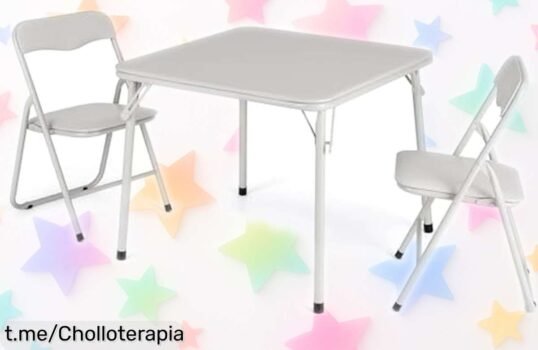 Mesa y sillas plegables GarveeMore para peques, un ofertón que transforma cualquier rincón en el lugar perfecto para jugar y disfrutar al máximo. ¡No dejes pasar esta oportunidad!