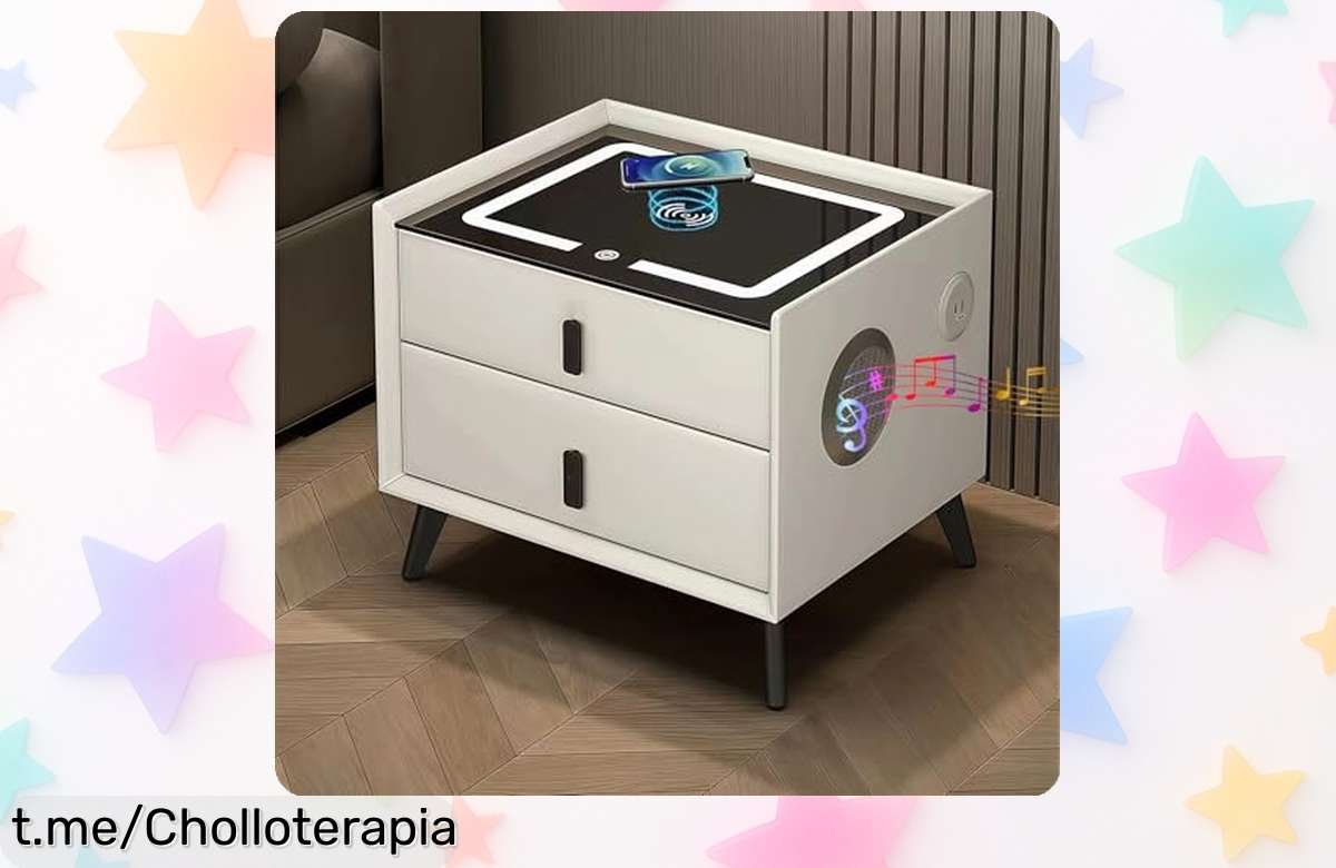 Mesita de noche GXSDYYDS con altavoz Bluetooth y luz LED regulable, ¡rebajada a un precio de locura! Dale vida a tu dormitorio sin complicaciones.