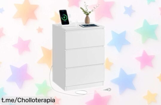 Mesita de noche VASAGLE KAILYN con 3 cajones y puertos USB a un precio que está regalado, ¡no te la pierdas para lucir tu habitación espectacular!