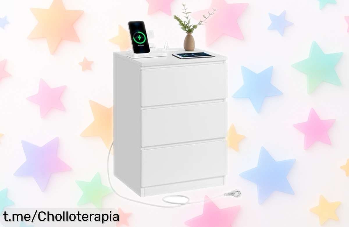 Mesita de noche VASAGLE KAILYN con 3 cajones y puertos USB a un precio que está regalado, ¡no te la pierdas para lucir tu habitación espectacular!