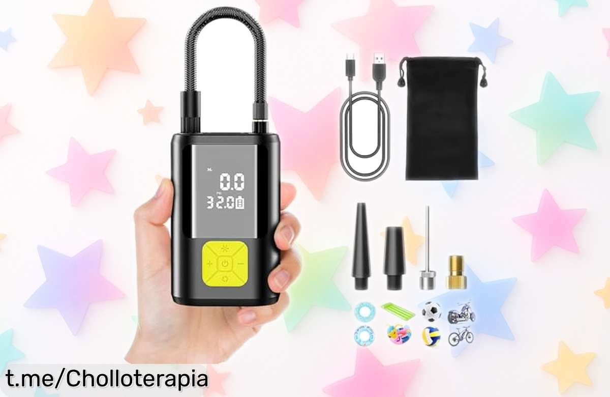 Mini compresor de aire portátil con batería que infla rápido y carga tu móvil, super chollo a precio tirado: ¡no te quedes sin él en tus viajes!