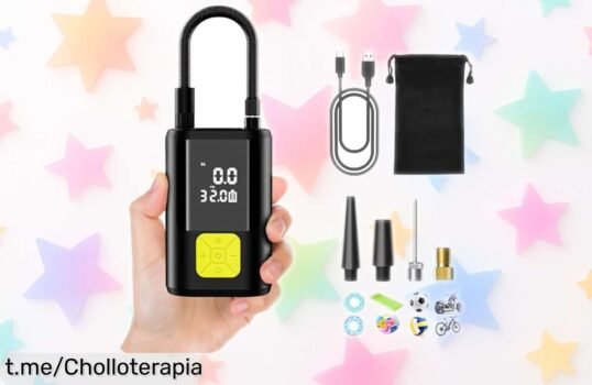 Mini compresor de aire portátil con linterna SOS, un ofertón que no puedes dejar escapar para tener siempre listo tu inflador y cargar el móvil donde quieras.