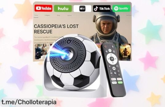 Mini proyector portátil con Android TV y WiFi 6, un ofertón increíble para disfrutar tus series favoritas en cualquier lugar; no dejes pasar esta oportunidad única.