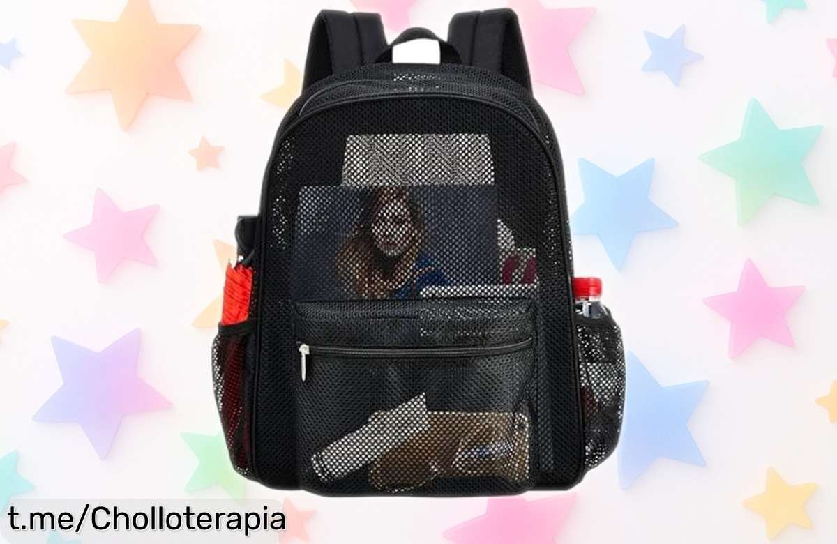 Mochila de malla transparente, ligera y resistente para college o playa a un precio que te va a dejar boquiabierto; ¡no dejes escapar este super chollo!