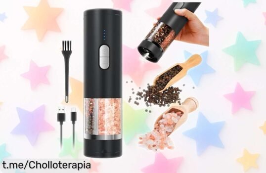 Molinillo eléctrico de sal y pimienta recargable USB: chollazo 2 en 1 con luz LED, fácil de usar ¡aprovéchalo antes que se agote!