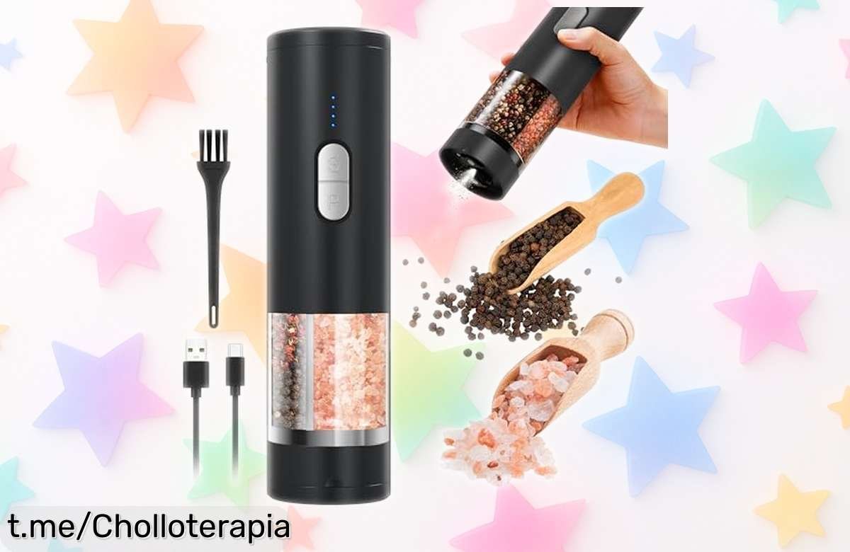 Molinillo eléctrico de sal y pimienta recargable USB: chollazo 2 en 1 con luz LED, fácil de usar ¡aprovéchalo antes que se agote!