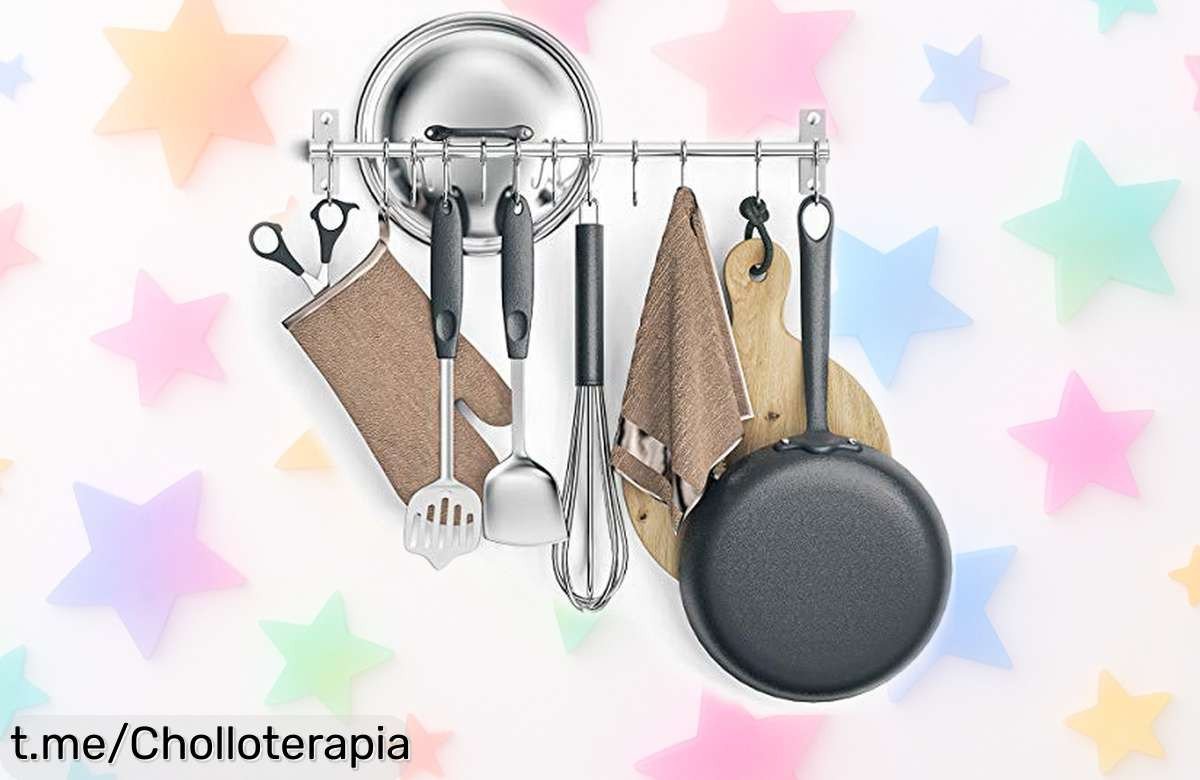 Organiza tu cocina con la Barra de acero inoxidable Lesfit y sus 12 ganchos, ¡no más utensilios perdidos! Aprovecha este ofertón único antes de que desaparezca.