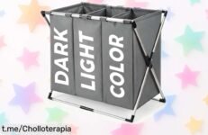 Organiza tu colada con el increíble cesto plegable Rieeyrslza: 3 compartimentos grandes y un precio regalado que no puedes dejar pasar, ¡hazte ya con él!