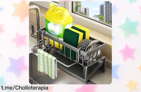 Organizador de fregadero MIHURO en acero inoxidable, el básico que transforma tu cocina o baño a un precio loco, ¡ordena tu espacio y disfruta más cada día!