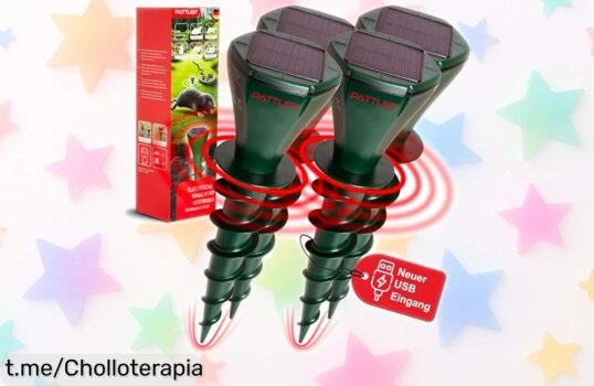 Pack de 4 ahuyentadores de topos Pattler con energía solar y USB: ¡aprovecha esta oferta increíble antes que se acabe! Mantén tu jardín libre en un abrir y cerrar de ojos.