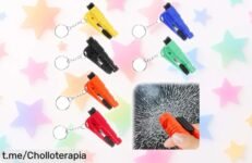 Pack de 6 llaveros para coche con cortador y martillo: ¡un seguro extra que podrás llevar siempre contigo a un precio increíblemente bajo! No te quedes sin el tuyo.