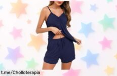 Pijama Wikoan súper suave y fresco, set de 2 piezas con bolsillos: ¡prepárate para dormir a gusto sin calor por un precio de ganga que te sorprenderá!