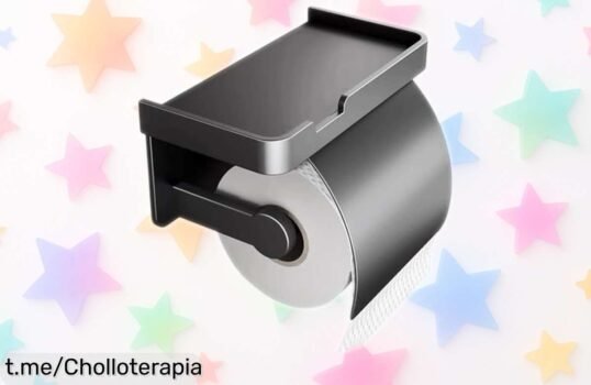 Portarrollo de papel higiénico con bandeja para móvil: un inventazo súper resistente y fácil de montar que hará tu baño más práctico, ¡no te lo pierdas por un precio espectacular!