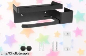 Portarrollos adhesivo para papel higiénico con estante para el móvil que queda de lujo en tu baño, ¡aprovéchalo a un precio regalado y dale un toque especial hoy mismo!