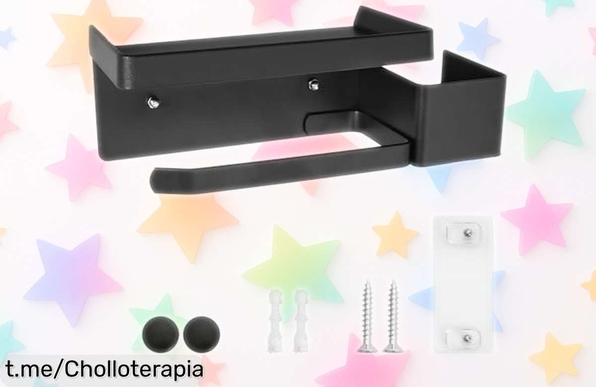 Portarrollos adhesivo para papel higiénico con estante para el móvil que queda de lujo en tu baño, ¡aprovéchalo a un precio regalado y dale un toque especial hoy mismo!