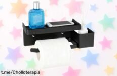 Portarrollos de papel higiénico con estante para móvil: el chollo práctico que aguanta todo, sin complicaciones. ¡No te quedes sin él y dale un toque especial a tu baño!
