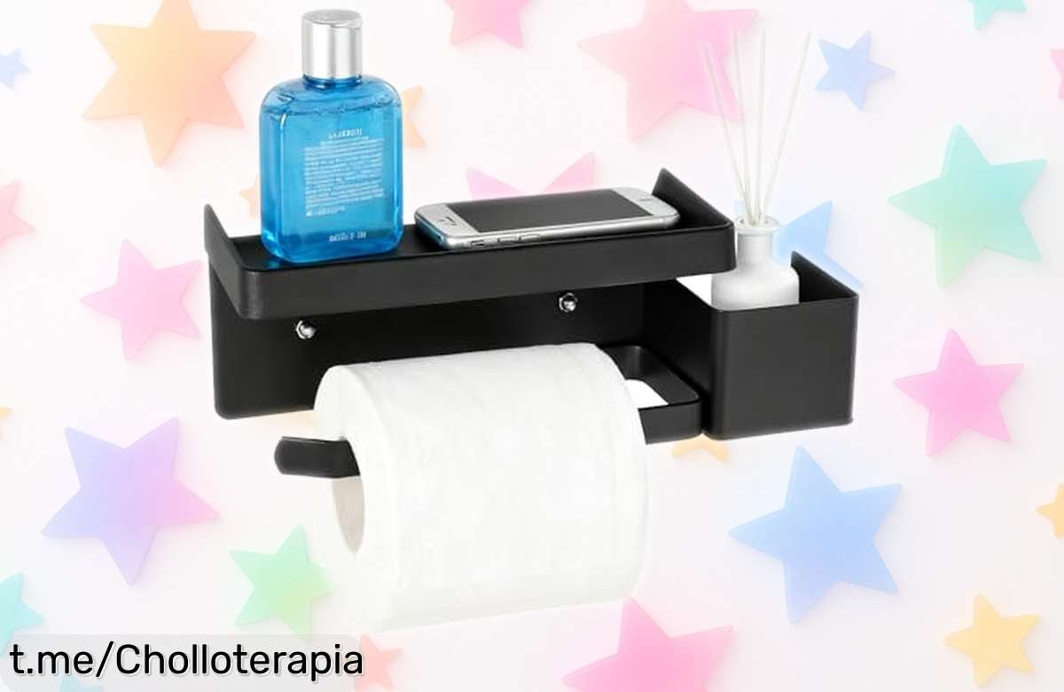 Portarrollos de papel higiénico con estante para móvil: el chollo práctico que aguanta todo, sin complicaciones. ¡No te quedes sin él y dale un toque especial a tu baño!