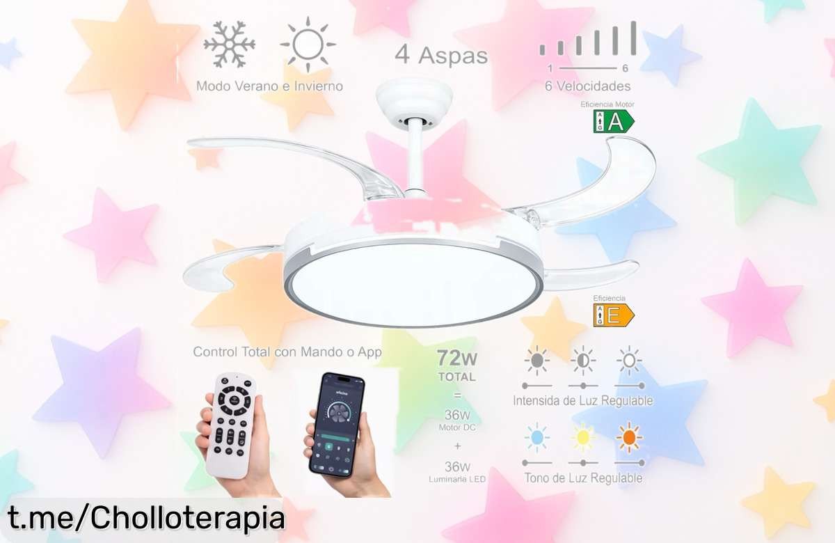 Potente ventilador de techo con luz LED y mando, motor silencioso y 6 velocidades a precio de ganga: ¡refresca tu hogar mientras iluminas cada rincón!