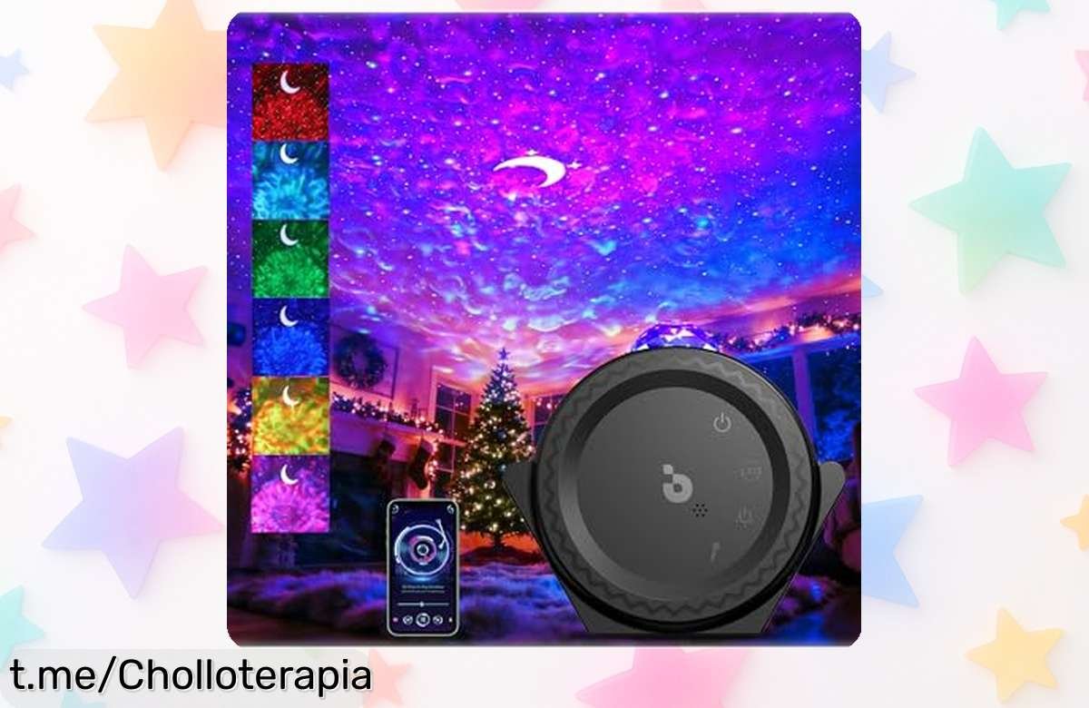 Proyector de galaxias 3 en 1: crea noches mágicas con luna, estrellas y olas que bailan al ritmo de la música; ¡no te pierdas este chollazo sin cables que transforma tu hogar ya!