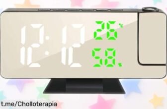 Reloj digital con proyector giratorio de 180° y pantalla espejo, ¡ahora a un precio que está regalado! Dale la bienvenida a tus mañanas con estilo y comodidad.