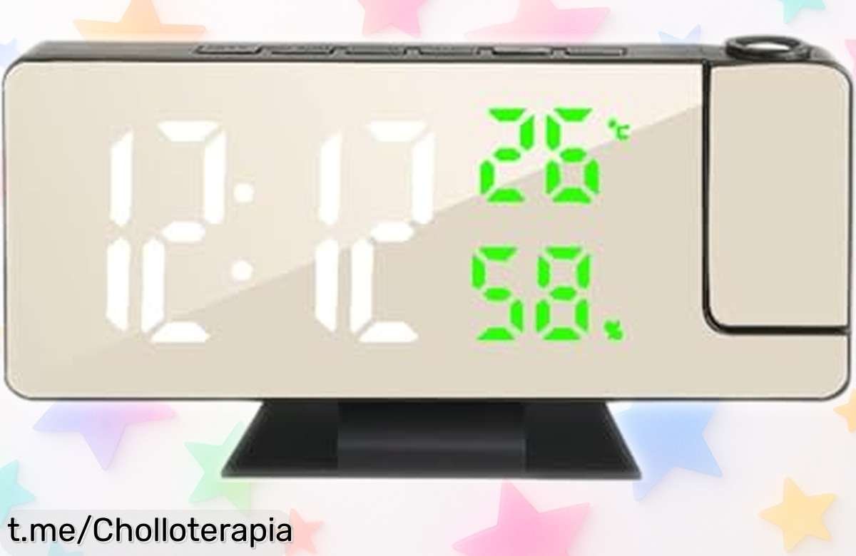 Reloj digital con proyector giratorio de 180° y pantalla espejo, ¡ahora a un precio que está regalado! Dale la bienvenida a tus mañanas con estilo y comodidad.