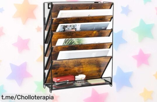 Revistero colgante TQVAI de metal y madera: organiza tus documentos con estilo vintage a un precio loco, ¡no puedes dejar pasar este ofertón!
