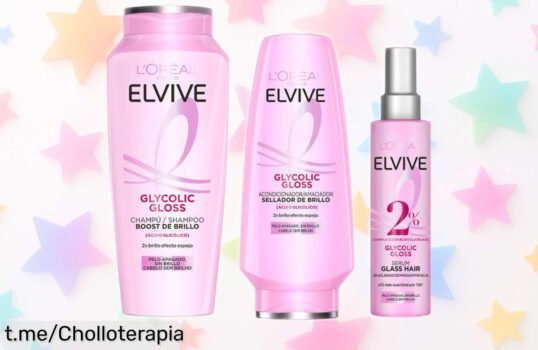 Rutina completa de brillo con ácido glicólico de L’Oréal Paris, ¡un pack que cuida tu pelo suave y luminoso a un precio increíble! No te lo pierdas, consíguelo ya y transforma tu melena.