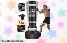 Saco de boxeo JUOIFIP con guantes y bomba eléctrica, ¡rebajado a un precio increíble! Entrena en casa divirtiéndote como nunca. ¡No te quedes sin el tuyo!